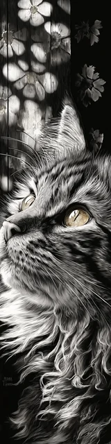 Cat bookmarks featuring a side view furry gray cat face